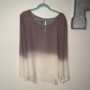 Studio Y Sheer Ombré Blouse in Plum and White